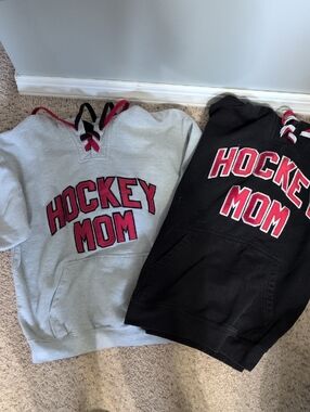 Hockey Mom Lace-Up Hoodie - Gray with Red And black Accent